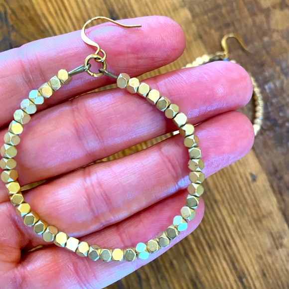 Gold Hammered Hoops, 2” - Picture 2 of 4